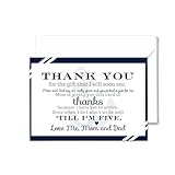 Nautical Baby Shower Thank You Cards with Envelopes (25 Pack) Preprinted Message from Baby Boys with Customizable Space for Handwritten Note from New Parents, 4x6 Double-Sided Card Navy Blue
