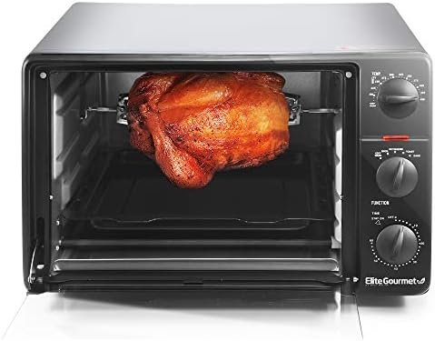 Elite Gourmet ERO-2008NFFP Countertop XL Toaster Oven Rotisserie, Bake, Grill, Broil, Roast, Toast, Keep Warm and Steam, 23L capacity fits a 12” pizza, 6-Slice, Black