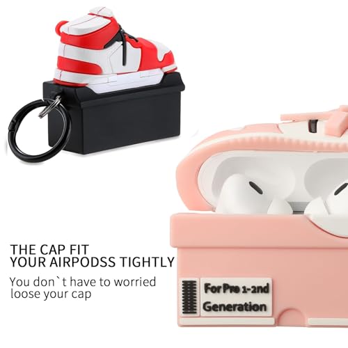 Image of [2Pack] Gedicht for Apple Airpods Pro Case Cover, Cute Cartoon Shoe Box Soft Silicone Protective Cases for AirPods Pro 1st Generation Case with Keychain for Women Men, Red+Pink
