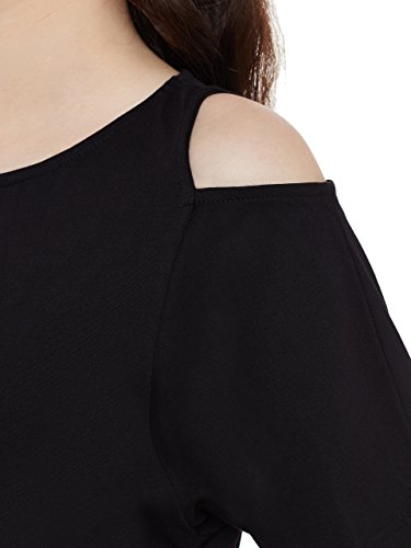 Image of Miss Chase Women's Black Cold Shoulder Round Neck Short Sleeved Solid Top