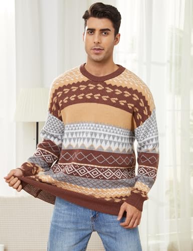 Gihuo Men Vintage Striped Sweater Grandpa Fall Winter Pullover Long Sleeve Crewneck Jumper Knit Christmas Sweater Tops3