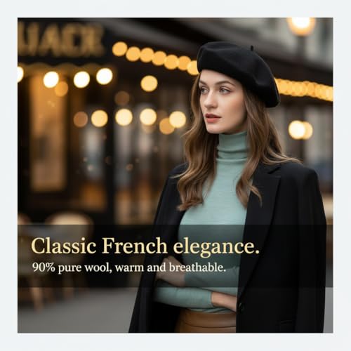 قبعة بيريه من الصوف للنساء، قبعات شتوية صغيرة على الطراز الفرنسي، قبعات كلاسيكية بلون سادة للخريف والشتاء، قبعة منسوجة ببطانة من الصوف الدافئ للبنات والنساء، أسود