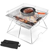 Odoland Collapsible Campfire Grill Camping Fire Pit, 304 Stainless Steel Grill Gate, Portable Cam...