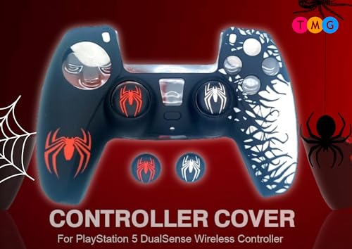 Image of TMG PS5 Controller Skin Spider-Man Theme Silicone Pecial Edition Protective Skin Case Cover for PS5 Controller with 2 Thumb Grip Caps (Red-White)