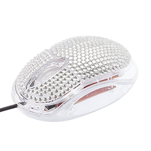 USB Optical Scroll Wheel Silver Crystal Rhinestone Computer Mouse