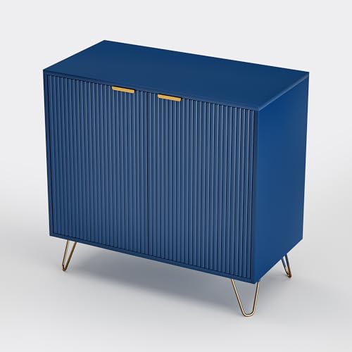 VixorLuilithTable de Chevet Moderne à Rayures, Meuble de Rangement, Buffet Bleu Marine, Armoire multifonctionnelle, Espace Ouvert, Convient pour la Chambre et...