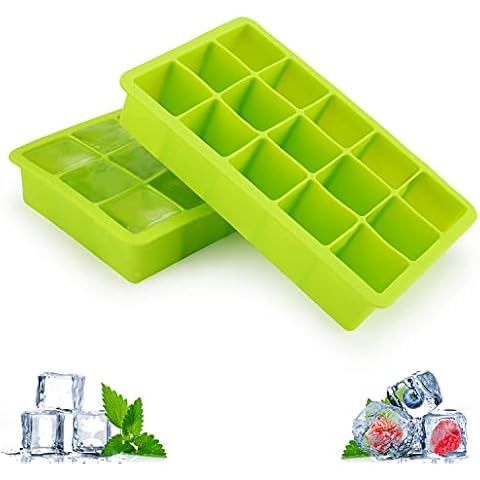 Ice Cube Trays, 2 Packs Silicone Ice Cube Tray FDA Approved Food Grade Ice Molds, 15 Cubs per Tray Best for Whiskey, Cocktail and Any Drink UK Delivery - Green Cover