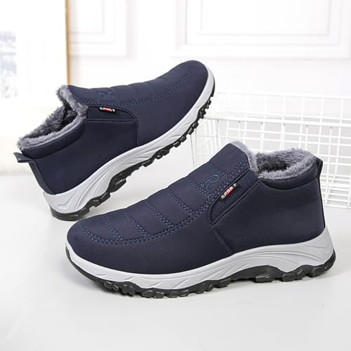 Men's Wide Warm Fur Lined Slip On Snow Boots Winter Hand Stitching Low Top Anti-Slip Loafers Shoes Comfortable Lightweight Casual Walking Shoes2