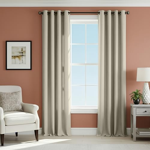 DECOLURE Linen Blackout Curtains - SunShield 63 Inches Long Black