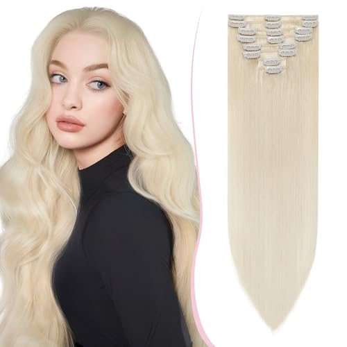 SEGO Pro Extension à Clip Cheveux Naturel Humain 30cm #60 Blond Platine 8 Pièces pour Rajout Instantané Clip in Hair Extension (55g)