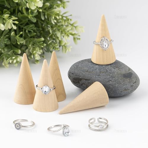 Image of 10 Pcs Wooden Ring Cone Holder Display Stands