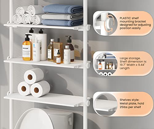 Allzone Over The Toilet Storage Cabinet, 4-Tier Over Toilet Bathroom Organizer, Adjustable Bathroom Shelves Over Toilet, Fit Most Showers On Above Toilet Storage, 93 To 116 Inch, Metal Shelves,White #TOP3