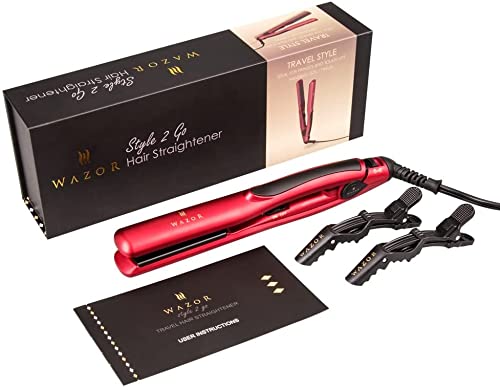 Dual Voltage Portable Hair Straightener for Travel, Ceramic Small Flat Iron for Short Hair, Bangs, Edges, Beautiful Gift Package with 2 Salon Clips, Temp 410F Auto-Off