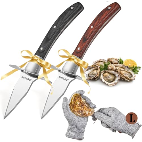 SPEENSUN Austernmesser, Austernmesser, 2 Stück Austernshucker und 1 Paar Schutzhandschuhe der Stufe 5 (L), Austernshucker Messer Handschuhe Set,...