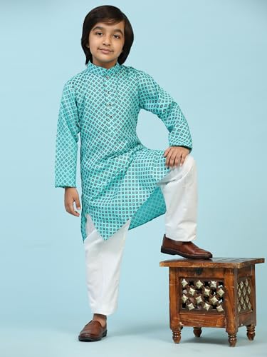Image of Pro-Ethic Style Developer Boys Silk Floral Kurta Pajama Ethnic Wear Set | Cotton Kurta Pajam
