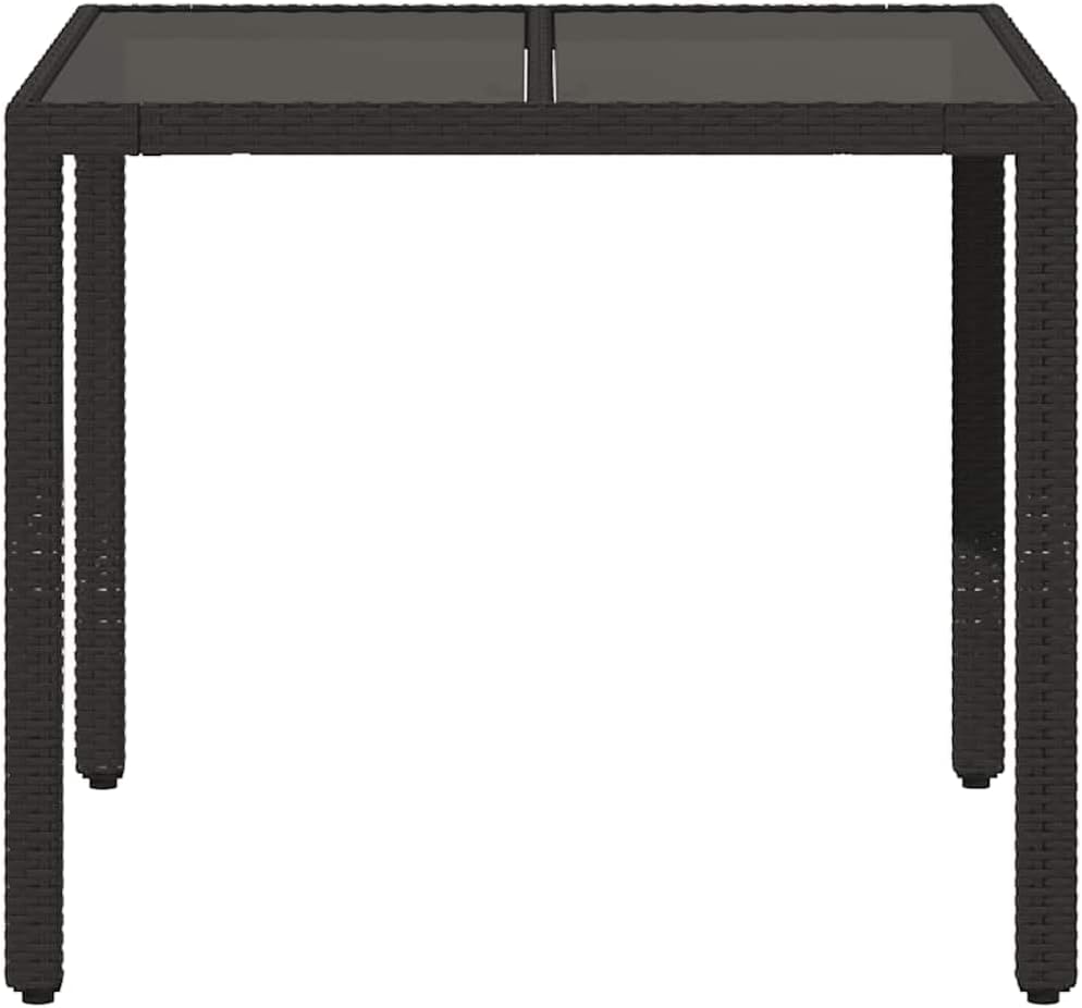 Modern Black Garden Coffee Table Set of 4 with Synthetic Poly Rattan Frame, Powder-Coated Steel, 35.4 x 35.4 in Square Top, Ideal for Patio, Balcony, Outdoor Furniture and Entertaining