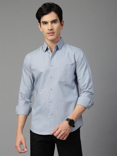 Image of Majestic Man Solid Cotton Casual Shirt - Slim Fit, Full Sleeves, Premium Button Closure