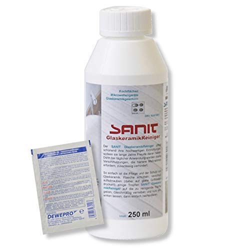 Set: SANIT GlaskeramikReiniger (3018) - Flasche à 250ml - starker Reiniger für Ceran-Kochfelder, Mikrowellengeräte und Geschirr, inkl. 1 St.