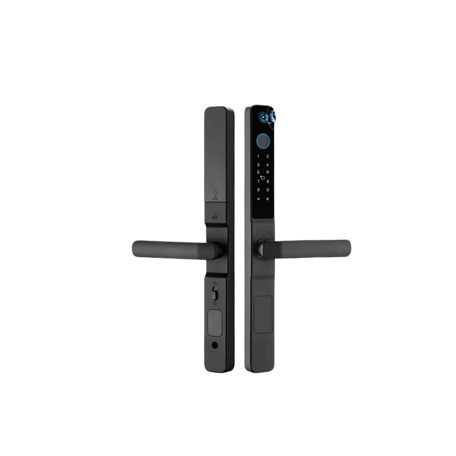 Smart Lock WiFi Tuya Impermeabile, con Fotocamera for Porta Scorrevole in Vetro in Alluminio con Impronta Digitale biometrica, Serratura Elettronica Esterna(Black 4585,Short Handle)