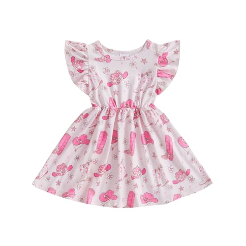 Western Baby Girl Clothes Cute Boots Hat Print Country Baby Dress Summer Clothes for Infant and Toddler