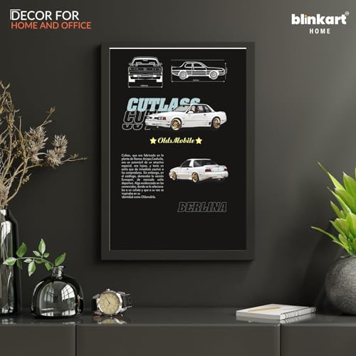 Image of BLINKART Nissan Skyline GT-R (R32) CarFramed Posters Gift Items Boys Room Wall Decoration Bedroom Office Studio Synthetic Wood Frame & Acrylic Glass Ready to Hang - 12x8 Inch, (A4 Size) - CAR-007