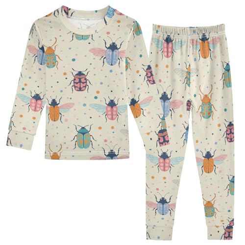 Pajama Sets Long Sleeve Colorful Bugs on Background Soft Comfy Sleepwear 2 Piece PJS 3-8T