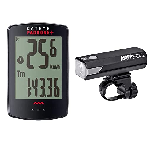 キャットアイ(CAT EYE) サイクルコンピューター PADRONE CC-PA110W スピードメーター 自転車 & 自転車用ヘッドライト AMPP500 ブラック 最大約500ルーメン USB充電式 コンパクトでありながら頑丈でパワフル 横からの視認