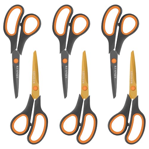 KUONIIY Tijeras de 20,32 cm, mango suave y cómodo, cuchillas afiladas con revestimiento de titanio, 6 piezas