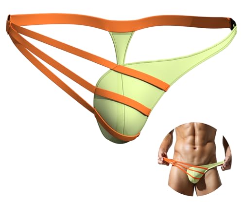 Panegy Men's Crisscross Straps Thongs Novelty Soft Color-Block G-Strings Low Waist Side Buckles Underwear