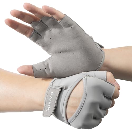 Navaris Guantes Gimnasio Mujer   Guantes Gym Mujer Gris   Guantes Pesas Mujer Fitness Calistenia Crossfit y Ciclismo   Guantes Fitness Mujer Transpirables con Cierre Ajustable
