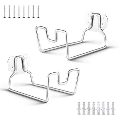 Image of HaSteeL 18 /0 Stainless Steel Wall Mount Garden Hose Holder for Outside, 2PC | Metal Water Hose Hanger For Backyard Garage Storage, Resistant to Rust & Corrosiojn, Hose Nozzle Groove, Heavy Duty