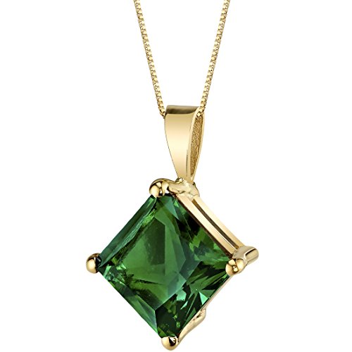 PEORA 14K Yellow Gold Created Emerald Pendant for Women,...