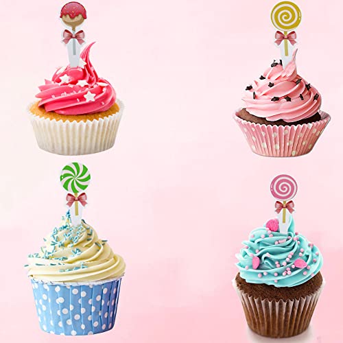 48 Pcs Lollipop Cupcake Toppers For Candyland Party Decorations, Boys Girls Birthday Candy Land Birthday Party Supplies Favors #TOP4