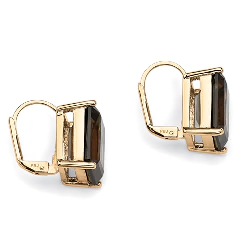 PalmBeach Yellow Gold-plated Emerald Cut Genuine Smoky Quartz Drop Earrings (16x10.5mm)2