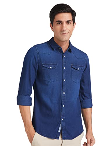 Image of Amazon Brand - INKAST Men's Slim Shirt (AZ-INK-RFS-DN-04 Mid Blue 4 4XL)