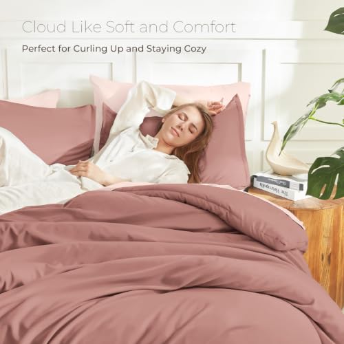Image of Litanika Misty Pink Queen Comforter Set, 3 Pieces Lightweight Solid Bed Set | Soft Fluffy Down Alternative All Season Quilt Blanket