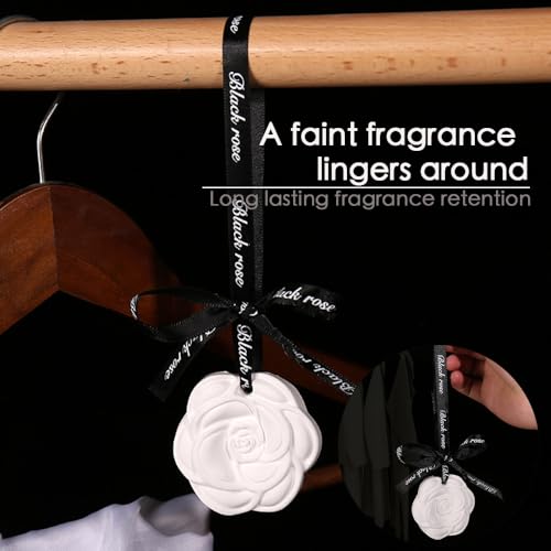 Image of Car Aroma Diffuser Pendant, Camellia Shaped Solid Gypsum Air Freshener with Bluebell Fragrance, Long-Lasting 1-3 Month Odor Eliminator for Car, Closet, Room, Cabinet