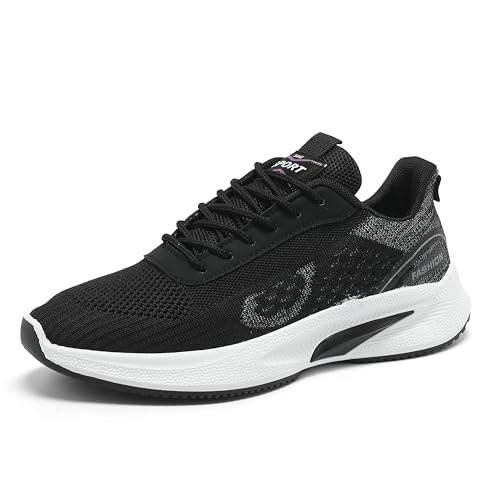 Women's Walking Shoes Women Casual Fashion Sneakers Lightweight Breathable Woven Surface Soft Sole Lace Up Non-Slip Walking Shoes Comfortable Tennis Running Shoes Black2