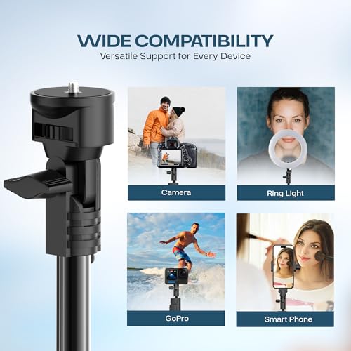 Image of Tygot X-1 67 Inch (170cm) Aluminium Tripod with Bluetooth Remote, Mobile Holder, Phone Stand for Ring Light, GoPro & Camera, Light Stand for Video Recording, Shooting, Streaming, Reels, YouTube