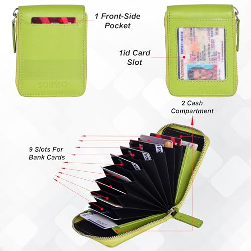 Image of Amazon Brand - Solimo Andrew Genuine Leather RFID Blocking Card Holder Ultra Strong Stitching 10 Card 2 Currency Holder 1 ID Window for Men and Women (11.5CM X9.5CM)