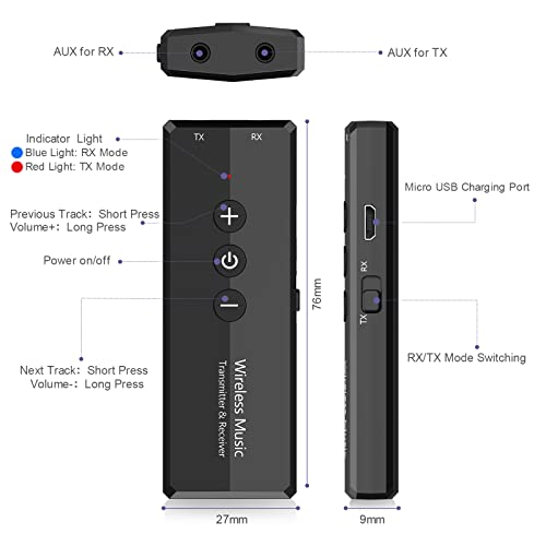 Jxtz Bluetooth Transmitter Receiver 3 In 1, Rechargeable Bluetooth 5.0 Car Adapter, Noise Canceling Aux Bluetooth Adapter For Car, 3.5Mm Bluetooth Audio Receiver For Tv, Home Car Stereo System #TOP6