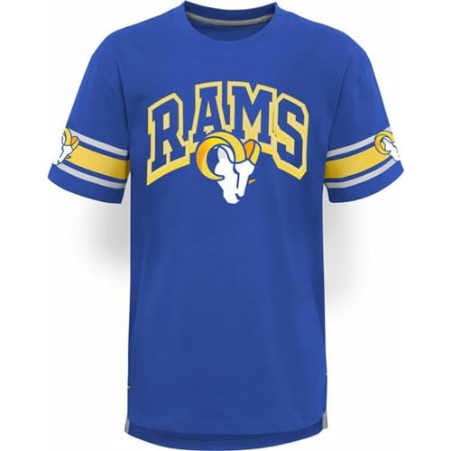 NFL Kids Youth 8-20 Victorious Team Color Cotton Primary Logo Short Sleeve Fashion Official Football T-Shirt, Los Angeles Rams, 14-16