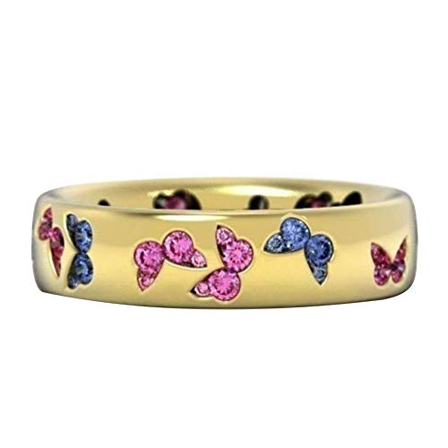 Elieeny Jewelry Ring Love Rings Fashion Women Butterfly Inlaid Finger Ring Wedding Party Jewelry Wedding Band Best Gifts for Love with Valentine's Day (Pink+Blue,US 8)
