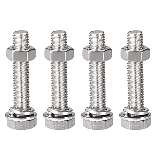 Image of uxcell M8 x 40mm Hex Head Screws Bolts, Nuts, Flat & Lock Washers Kits, 304 Stainless Steel Fully Thread Hexagon Bolts 4 Sets