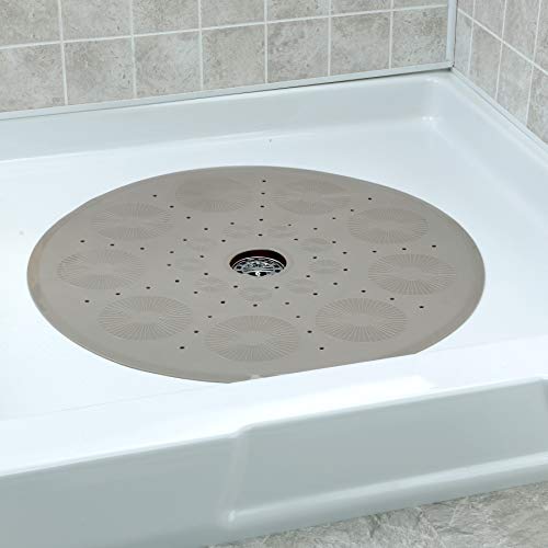 SlipX Solutions Tan Round Shower Stall Mat Provides Coverage & Reliable Slip-Resistance (23 Inch Diameter, 160 Suction Cups, Great Drainage)