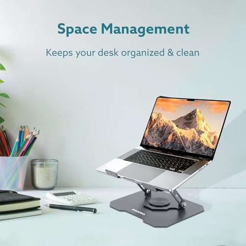 Image of AGARO Metal Laptop Stand, 360 Rotating, Ergonomic, Height & Angle Adjustmentable, Foldable Laptop Holder with Heat Vents & Anti-slip SiliconePads, Compatible to Macbook,HP,Lenevo, & Laptops up to 18 inch