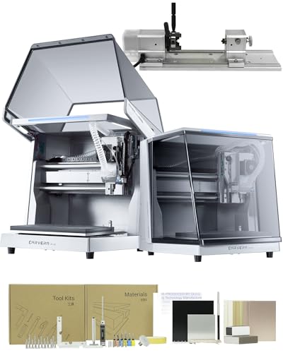 Carvera Air Desktop CNC Machine with 4th Axis, compact design, showcasing tools and materials for innovative technology projects.