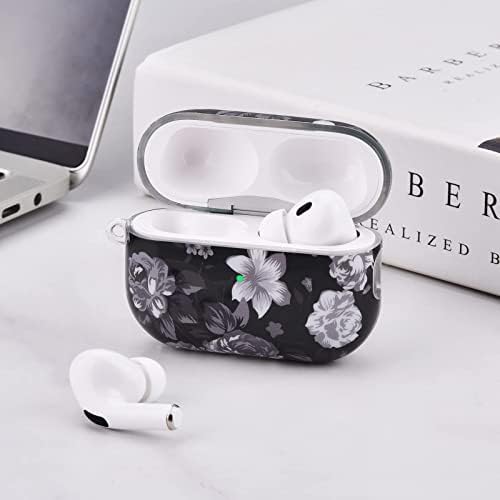 V-MORO Case Compatible with Airpods Pro 2 Case 2022/Airpods Pro 2nd Generation,Clear TPU Protective Cover Case for Apple Airpods Pro 2 case/Airpods Pro 2022 Charging Case,Black/WhiteFlower