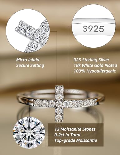 IMOLOVE Moissanite Wedding Bands for Women, Dainty 0.2 Carat Cross Purity Rings for Women Everyday Fashion Silver Moissanite Rings for Women with 18K White Gold Plated Size 4-112