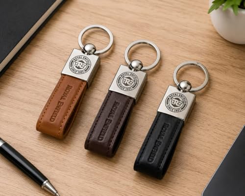 Image of Leather Strap Keychain, Embossed Logo Design, Durable Premium Key Ring for Bike Lovers & Gift Use